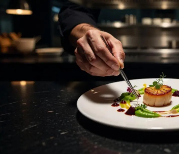 Šéfkuchař upravuje na talíři fine dining pokrm