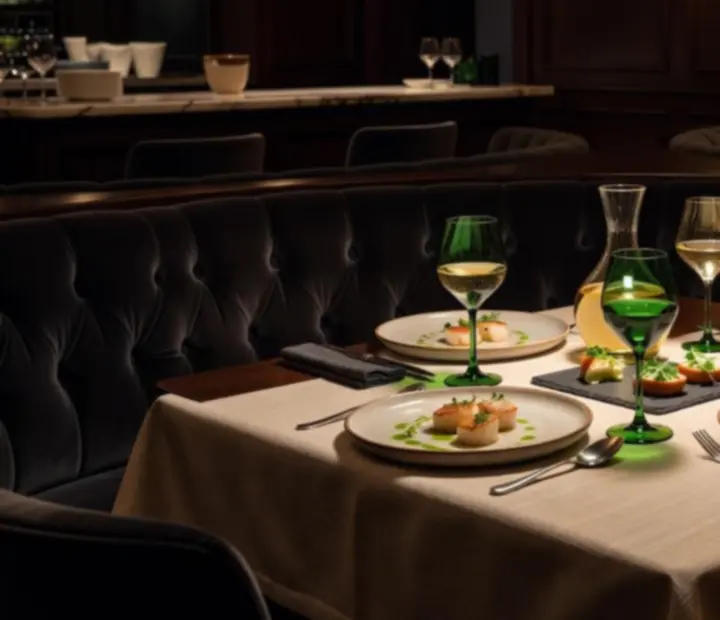Privátní chef's table večer s intimním nasvícením a servisním týmem